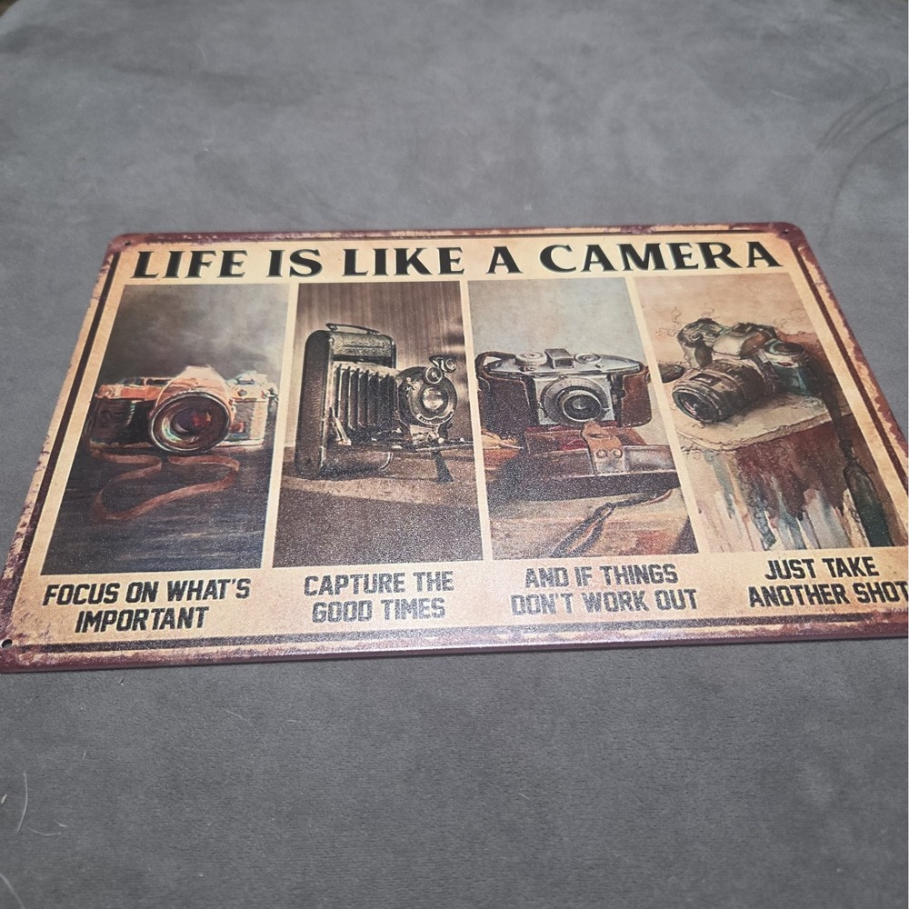 Life Is Like A Camera Rustic-looking Metal Sign 8x12